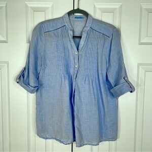J. McLaughlin Linen Blend  Sky Blue Blouse